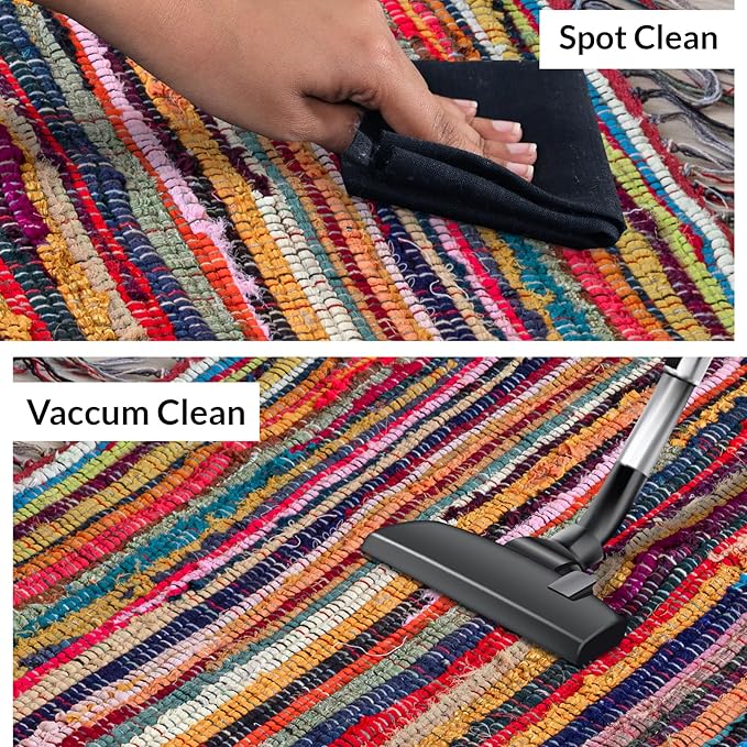 HOMEMONDE Chindi Runner Rug with Tassels 2'x6' Multicolor Recycled Cotton Hand Woven Reversible Boho Rugs for Kitchen, Bedroom, Living Room, Entryway