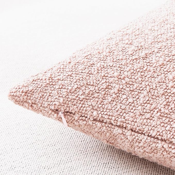 Mixhug Decorative Boucle Throw Pillow Covers, Pink, 18 x 18 Inches, Pack of 2 - Textured Boho Pillow Covers for Couch and Bed