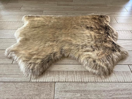 Free Shape Luxury Soft Fluffy Shag Area Rug Double Side by Side 3'x4', 90x120cm - Vegan Fur Ultra Soft Indoor Carpet Nursery Rugs for Bedroom Home Decor, Brown with Beige Tips