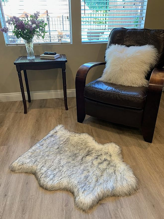 LAMBZY Faux Sheepskin Super Soft Hypoallergenic Silky Shag Rug for Living Room, Kids Room, Sofa (Single 2'x3', White/Black Tips)