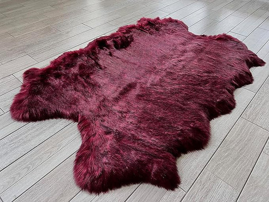 Free Shape Luxury Soft Fluffy Shag Area Rug Single Quarto 4 Pelts 4'x6',120x180 cm - Vegan Fur Ultra Soft Indoor Carpet Nursery Rugs for Bedroom Home Decor, Burgundy