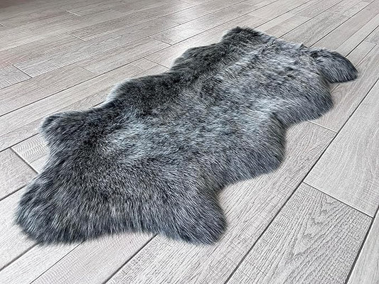 Free Shape Luxury Soft Fluffy Shag Area Rug Single and a Half 2'x4', 60x120cm - Vegan Fur Ultra Soft Indoor Carpet Nursery Rugs for Bedroom Home Decor, Black with White Tips