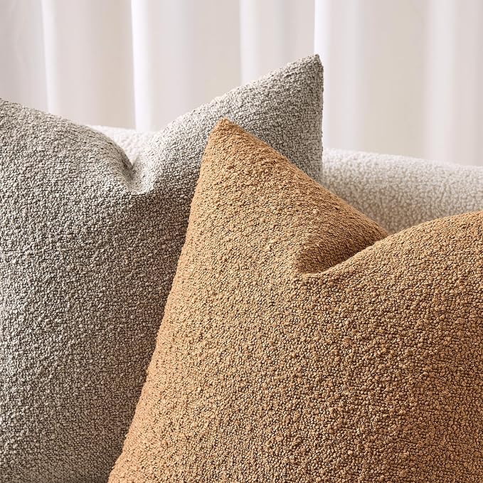 ANRODUO Pack of 2 Textured Boucle Throw Pillow Covers Soft Tobacco Brown Euro Decorative Accent Solid Pillow Cases Cozy Modern Couch Cushion Case for Sofa Bedroom Living Room Home Decor, 22 x 22 Inch