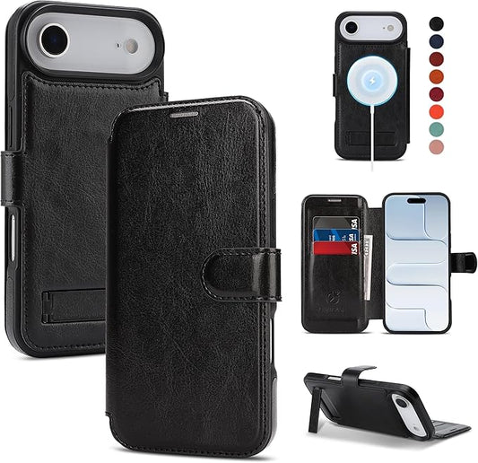 CIVICASE for iPhone Air Wallet Case with Stand,PU Leather Flip Credit Card Holder Slots (RFID Blocking),Compatible with Magsafe Magnetic Holder Phone Cover Women Men,Black