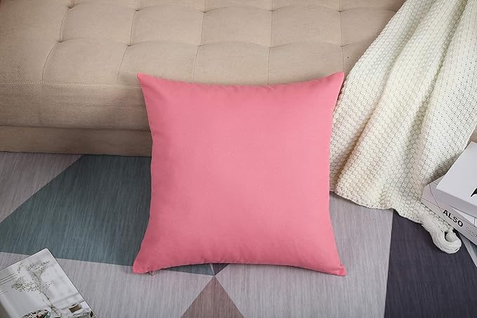 TangDepot Handmade Decorative Solid 100% Cotton Canvas Throw Pillow Covers/Cushion Covers, 45 Colors Available - (16"x16" 2 Pieces, Pink), 2 Count (Pack of 1)
