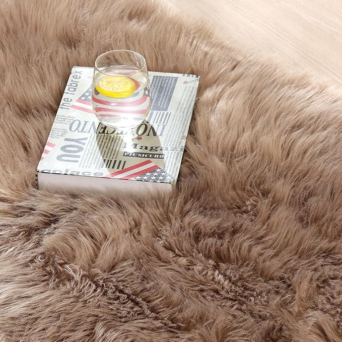 Beige Shag Faux Sheepskin Washable 4X6 Fur Rug for Living Room Bedroom Fluffy Furry Area Rug Rectangle Nursery Decor Rug