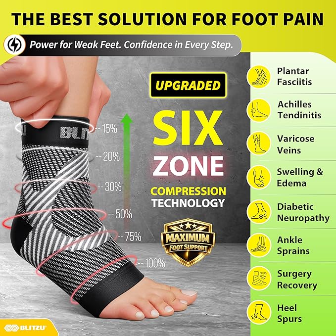 Compression Socks for Plantar Fasciitis, Achilles Tendonitis, Arthritis Relief, Ankle Brace Compression Sleeve with Foot Arch Support, Ankle Wrap for Women, Men, Swelling & Heel Pain Black L-XL