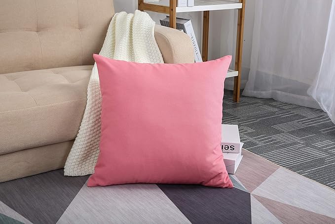 TangDepot Handmade Decorative Solid 100% Cotton Canvas Throw Pillow Covers/Cushion Covers, 45 Colors Available - (16"x16" 2 Pieces, Pink), 2 Count (Pack of 1)