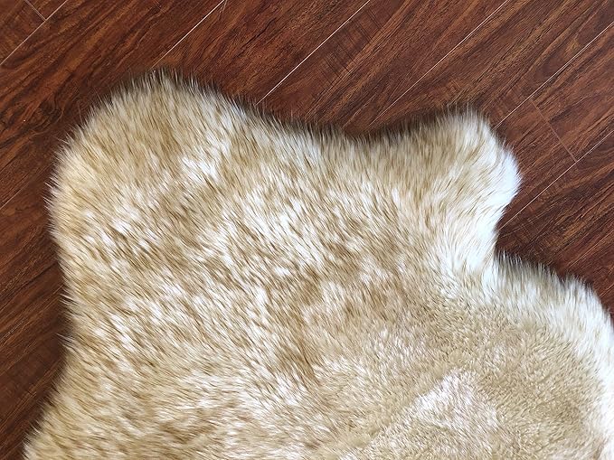 Free Shape Luxury Soft Fluffy Shag Area Rug Octo 8 Pelts 6'x8',180x240 cm - Vegan Fur Ultra Soft Indoor Carpet Nursery Rugs for Bedroom Home Decor, White/Brown Tips