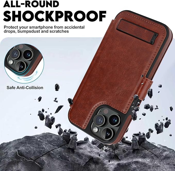 CIVICASE for iPhone 14 Pro Max Wallet Case with Stand,PU Leather Flip Credit Card Holder Slots (RFID Blocking),Compatible with Magsafe Magnetic Holder Phone Cover Women Men,Dark Brown