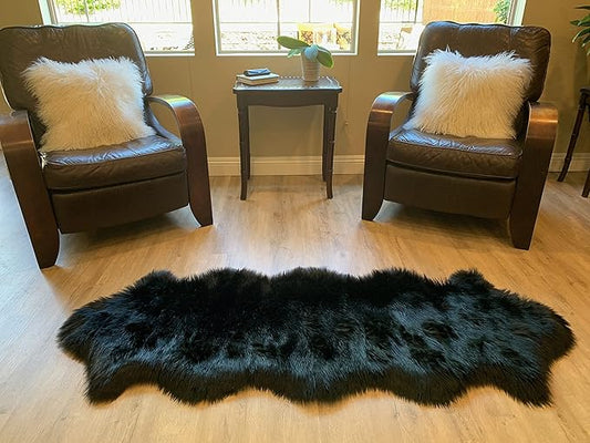 LAMBZY Faux Sheepskin Super Soft Hypoallergenic Silky Shag Rug for Living Room, Kids Room, Sofa (Double 2'x6', Black)