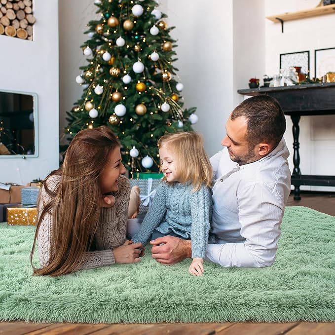Ultra Fluffy Area Rugs for Living Room Bedroom, 6x9 Fuzzy Large Living Room Rugs, Thick Shag Rug for Dorm, Soft Non Slip Kids Girls Boys Rug for Home Decor Aesthetic, Sage Green