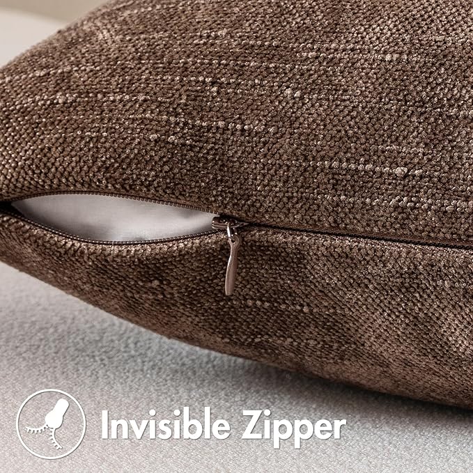 MIULEE Pack of 2 Decorative Throw Pillow Covers Soft Chenille Euro Sham Throw Pillows Solid Textured Cushion Covers for Bed Couch Sofa Bedroom Living Room 26x26 Inch, Chocolate