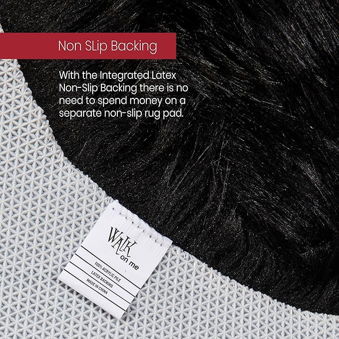 Silky Soft Faux Fur Rug, 8 ft. x 10 ft. Black Fluffy Rug, Sheepskin Area Rug, Rectangle Rug for Living Room, Bedroom, Kid's Room, or Nursery, Home Décor Accent, Machine Washable with Non-Slip Backing