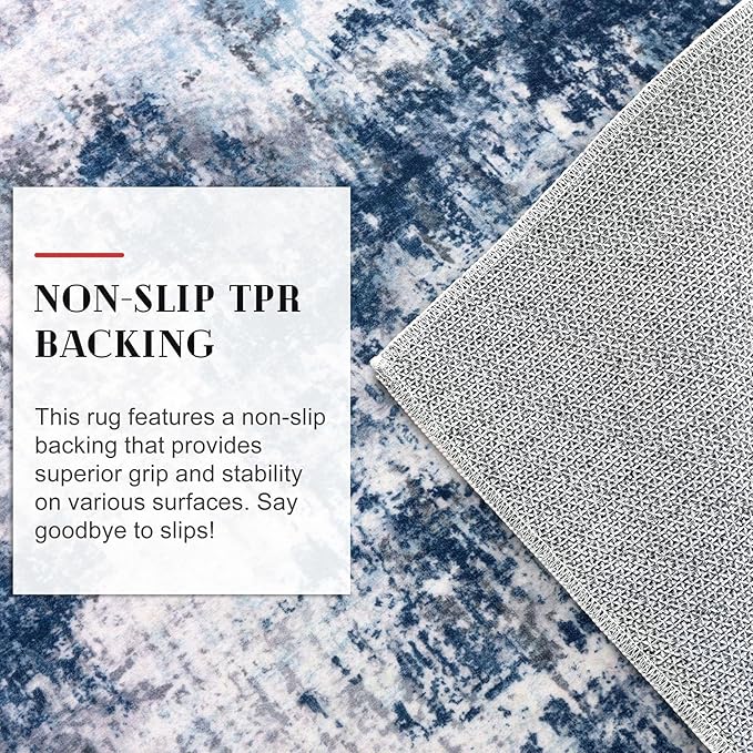 Modern Abstract Small Area Rug Indoor, Grey Navy Blue Multi 3x5 Washable Rug Non-Slip Soft Entryway Rug Kitchen Mats Thin Print Faux Wool Floor Carpet Colorful Throw Rugs for Entrance Bedroom