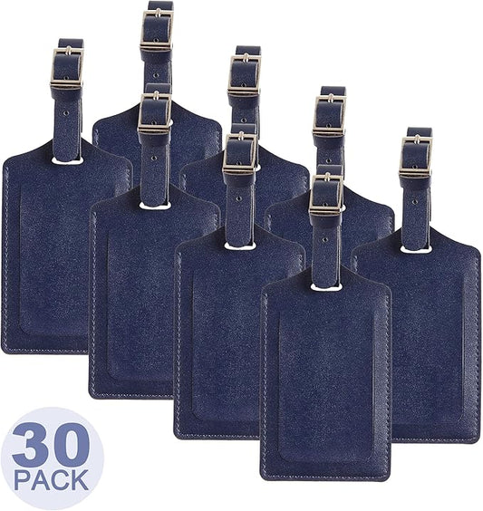 Travelambo 30 Pack Luggage Tags Faux Leather for Suitcases Travel Bag Labels with Protection Cover ID (Deep Blue)
