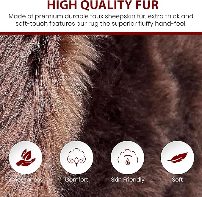 LAMBZY Faux Sheepskin Super Soft Hypoallergenic Silky Shag Rug for Living Room, Kids Room, Sofa (Double Side by Side 3'x4, Brown)