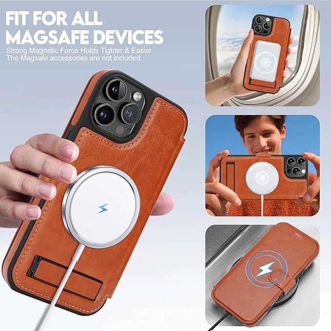 CIVICASE for iPhone 13 Pro Max Wallet Case with Stand,PU Leather Flip Credit Card Holder Slots (RFID Blocking),Compatible with Magsafe Magnetic Holder Phone Cover Women Men,Brown