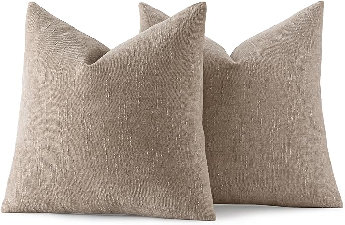 MIULEE Pack of 2 Decorative Throw Pillow Covers Soft Chenille Throw Pillows Solid Textured Cushion Covers for Couch Sofa Bedroom Living Room 20x20 Inch,Light Taupe
