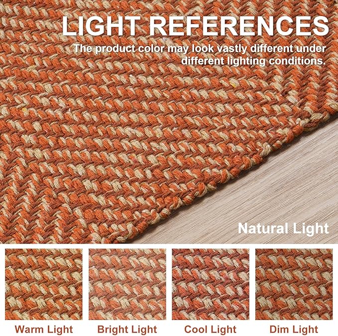 Collive Washable Area Rug 3' x 5', Modern Woven Kitchen Rugs, Terracotta Braided Cotton Rug Indoor Door Mat Throw Carpet for Entryway Living Room Nursery Laundry Room