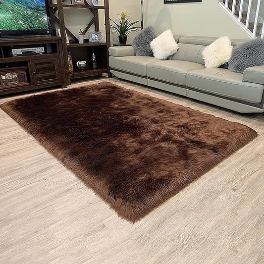 LAMBZY High Pile Super Soft Faux Sheepskin Rug (9'x12', Brown)