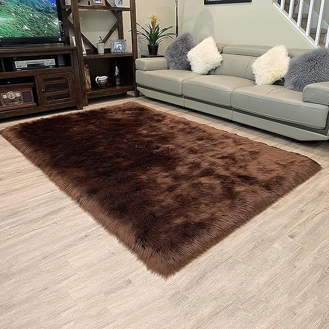 LAMBZY High Pile Super Soft Faux Sheepskin Rug (10'x13', Brown)