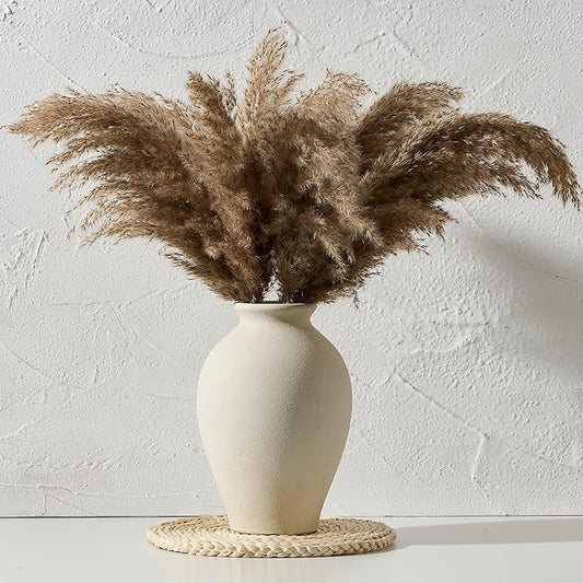 SIDUCAL Ceramic Vintage Flower Vase | 9 Inch Large Pottery Rustic Farmhouse Boho Vase for Home Decor, Table, Living Room, Bathroom, Coffee Desk, Shelf, Mantel Decoration, Wedding, White