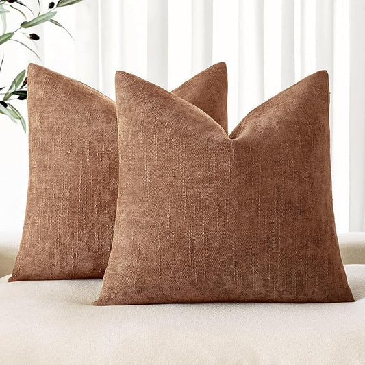 MIULEE Pack of 2 Decorative Throw Pillow Covers Soft Chenille Throw Pillows Solid Neutral Farmhouse Textured Cushion Covers Morden Home Decor for Couch Sofa Bedroom Living Room 18x18 Inch,Dark Brown