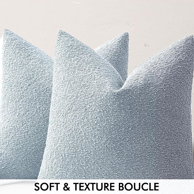 MIULEE 20x20 Inch Decorative Pillow Covers for Couch Bed Set of 2 Textured Boucle Neutral Winter Throw Pillows Light Blue Accent Solid Cushion Pillowcases Sofa Livingroom Home Decor