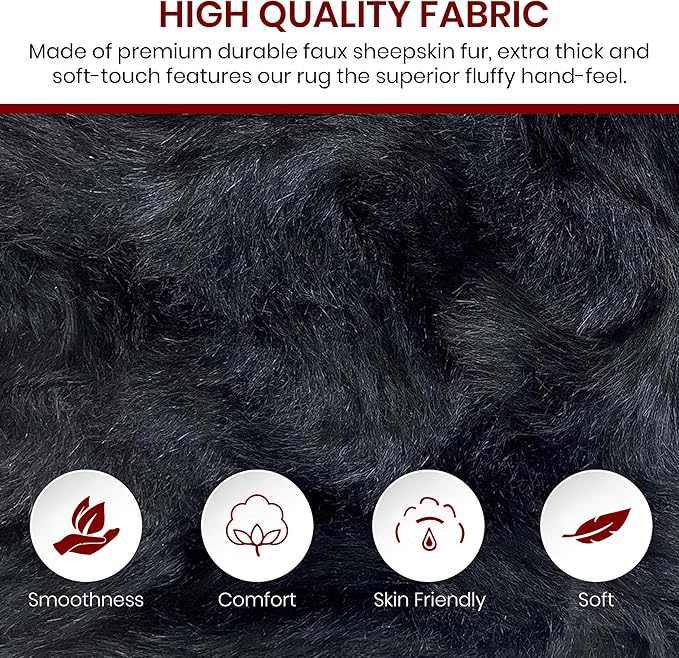 Free Shape Luxury Soft Fluffy Shag Area Rug Duo Decto 12 Pelts 6'x12', 180x360cm - Vegan Fur Ultra Soft Indoor Carpet Nursery Rugs for Bedroom Home Decor, Black