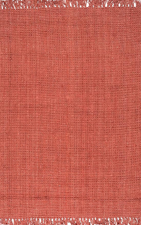 Nuloom Daniela Brick, 3' x 5', Handmade, Jute, Tassel, Soft and Textured, High Traffic, Stain Resistant, Easy Clean, Durable Area Rug for Bedroom, Living Room, Dining Space, Foyer, Entryway