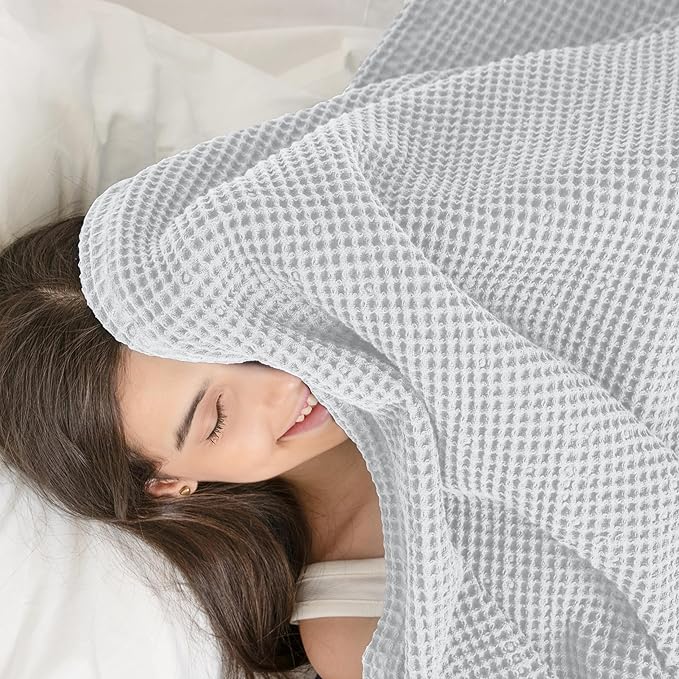100% Cotton Waffle Blankets for Bed - Queen (90" x 90") Lightweight, Breathable and Soft, Waffle Weave Blanket for All-Season - Summer, Spring, Winter (White)