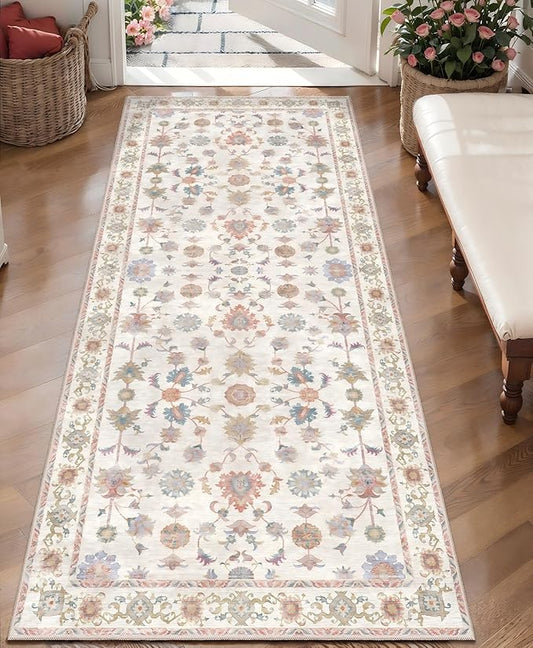 Tangsoo 2x5 Runner Rug Hallway Washable Carpet Runner Non Slip Boho Vintage Floral Soft Low-Pile Indoor Rug for Entryway, Kitchen, Bedroom, Laundry, Bathroom (Sturdy Edge Hallway Runner)