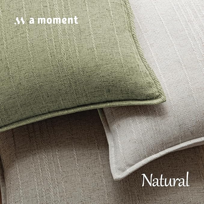 a moment Linen Pillow Covers Set of 2,Boho Farmhouse Throw Pillowcases Neutral Textured Decorative Covers for Couch Sofa,Linen Blend Accent Case Cushion Living Room Home Decor 26"x26"Seeding Green