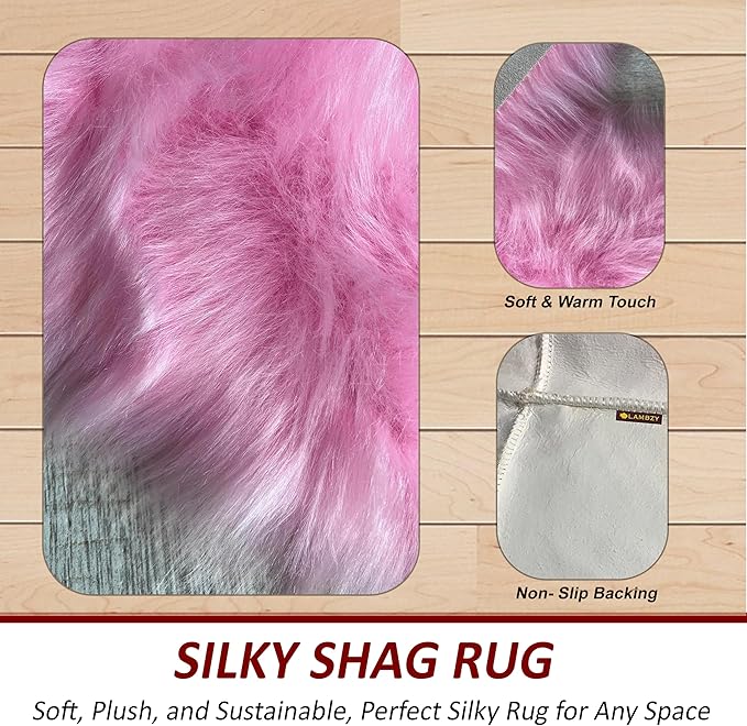 Free Shape Luxury Soft Fluffy Shag Area Rug Decto 10 Pelts 6'x10', 180x300cm - Vegan Fur Ultra Soft Indoor Carpet Nursery Rugs for Bedroom Home Decor, Pink