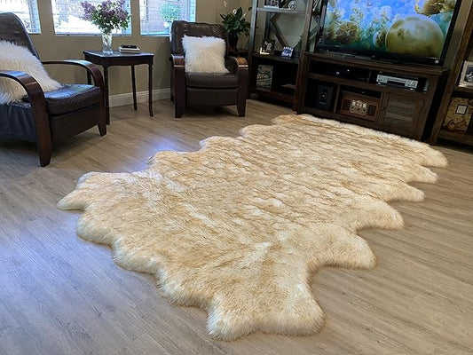 LAMBZY Faux Sheepskin Super Soft Hypoallergenic Silky Shag Rug for Living Room, Kids Room, Sofa (Duo Decto 12 Pelts 6'x12', White/Brown Tips)