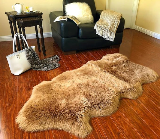 Free Shape Luxury Soft Fluffy Shag Area Rug Single and a Half 2'x4', 60x120cm - Vegan Fur Ultra Soft Indoor Carpet Nursery Rugs for Bedroom Home Decor, Camel