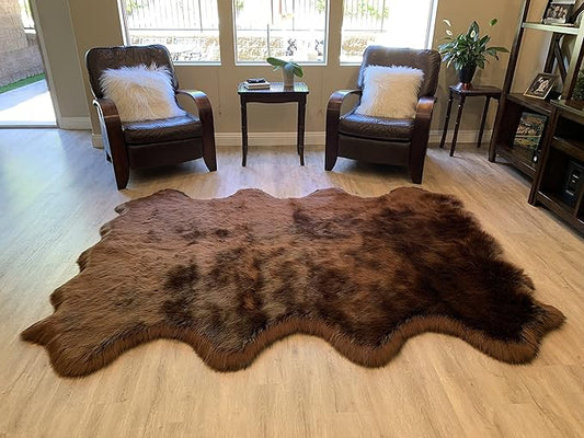 LAMBZY Faux Sheepskin Super Soft Hypoallergenic Silky Shag Rug for Living Room, Kids Room, Sofa (Octo 8 Pelts 6'x8', Brown)