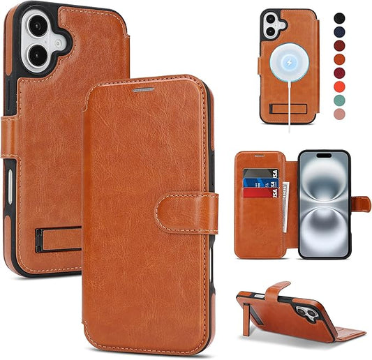 CIVICASE for iPhone 17 Wallet Case with Stand,PU Leather Flip Credit Card Holder Slots (RFID Blocking),Compatible with Magsafe Magnetic Holder Phone Cover Women Men,Brown
