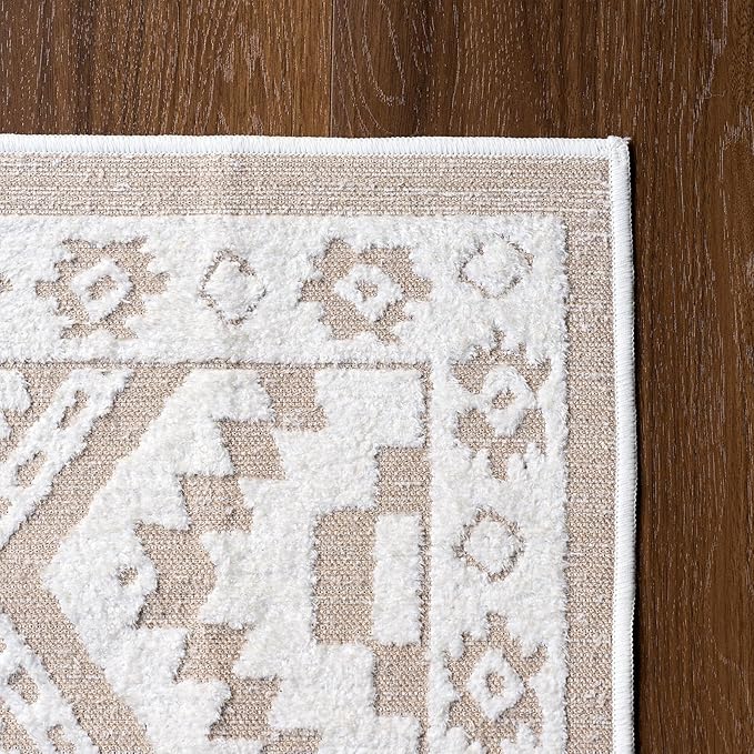 Moroccan Washable Entryway Rug 2x3, Geometric Woven Area Rug, Non-Slip Boho Accent Soft Low-Pile Front Door Mat Indoor Entrance, Small Throw Rug for Bathroom Front Porch, Cream/White