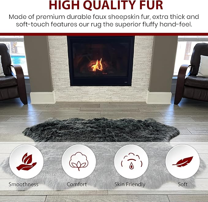 Free Shape Luxury Soft Fluffy Shag Area Rug Duo Decto 12 Pelts 6'x12', 180x360cm - Vegan Fur Ultra Soft Indoor Carpet Nursery Rugs for Bedroom Home Decor, Black with White Tips