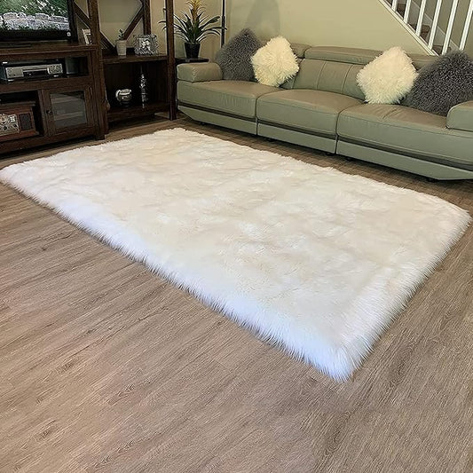 LAMBZY High Pile Super Soft Faux Sheepskin Rug (12'x15, White)