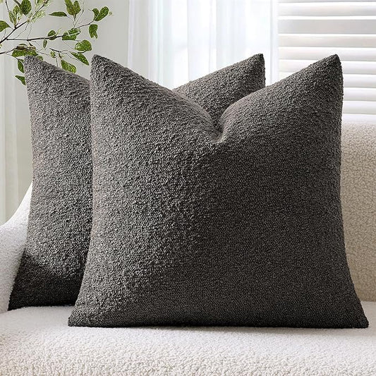 ANRODUO Pack of 2 Textured Boucle Throw Pillow Covers Soft Grey Euro Decorative Accent Solid Pillow Cases Cozy Modern Couch Cushion Case for Chair Sofa Bedroom Living Room Home Decor, 26 x 26 Inch
