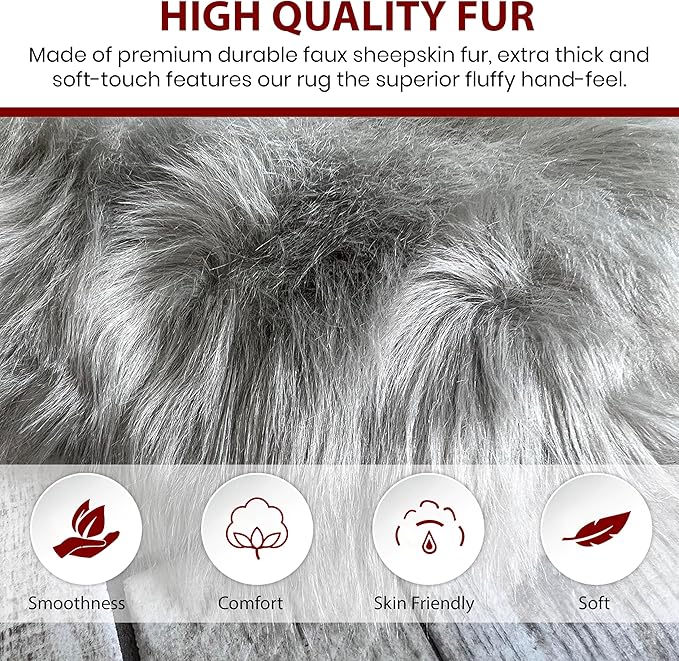 Free Shape Luxury Soft Fluffy Shag Area Rug Single Quarto 4 Pelts 4'x6',120x180 cm - Vegan Fur Ultra Soft Indoor Carpet Nursery Rugs for Bedroom Home Decor, Grey