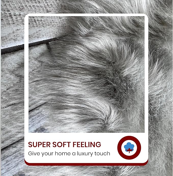 LAMBZY High Pile Super Soft Faux Sheepskin Rug (4'x6', Grey)