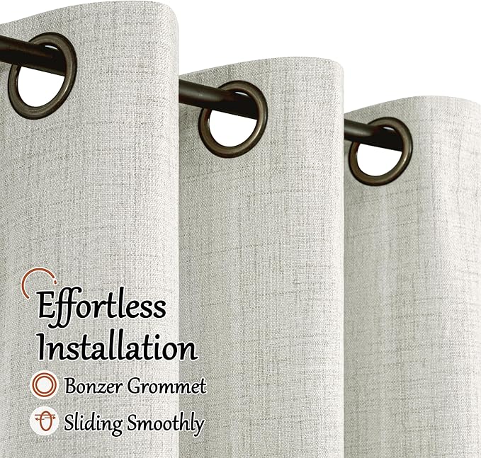 Lajode Linen Blackout Curtains for Living Room Narrow Window, Thermal Insulated Complete Light Blocking Soundproof Small Curtains for Bedroom, Each 38 Inch Wide 80 Inch Length 2 Panels, Light Grey
