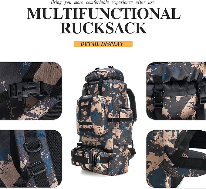 HongXingHai 100L Camping Hiking Backpack,Molle military Tactical rucksack backpack,Waterproof Lightweight Hiking Backpack (BlueCp)