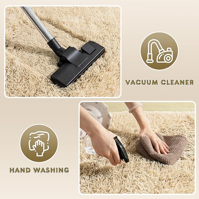 8x10 Large Area Rugs for Living Room, Ultra Fluffy Shag Rug for Bedroom, Modern Plush Soft Carpet for Girls Boys Kids Room Dorm Fuzzy Non Slip Rug for Home Decor Aesthetic, Camel