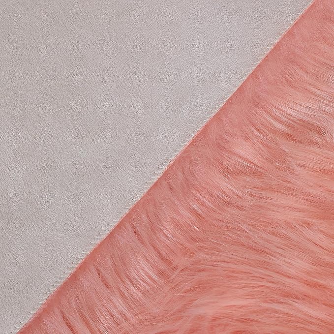 Faux Fur Rug Sheepskin Shag Fluffy Fuzzy Pink 3x3 ft Rugs for Bedroom Bedside Bed Floor Living Room Plush Round High-Density Cushion Carpet Super Sofa Cover