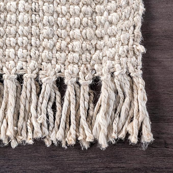 Nuloom Daniela Off-White, 3' x 5', Handmade, Jute, Tassel, Soft and Textured, High Traffic, Stain Resistant, Easy Clean, Durable Area Rug for Bedroom, Living Room, Dining Space, Foyer, Entryway